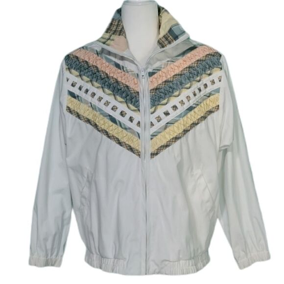 Vintage White Coloful Chevron Windbreaker Jacket S - Picture 1 of 14